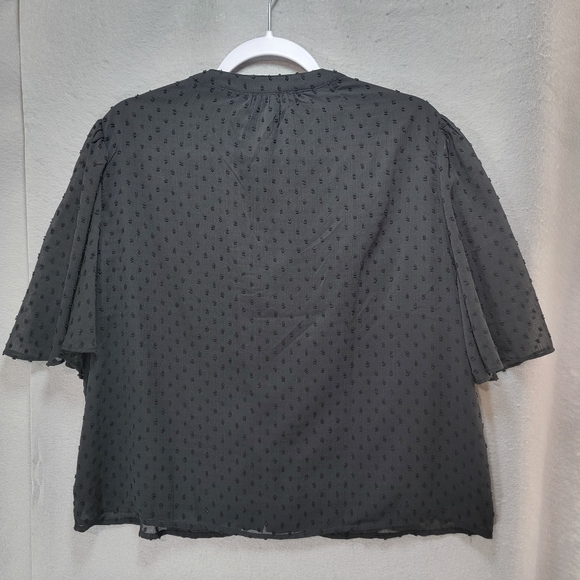 Haver London Blouse Womens L Black Button Flutter Sleeve Swiss Dot Lined Sheer - Picture 2 of 13